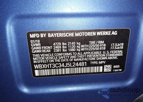 2018 BMW X1 xDrive28I из США, поврежденный, VIN WBXHT3C34J5L24481